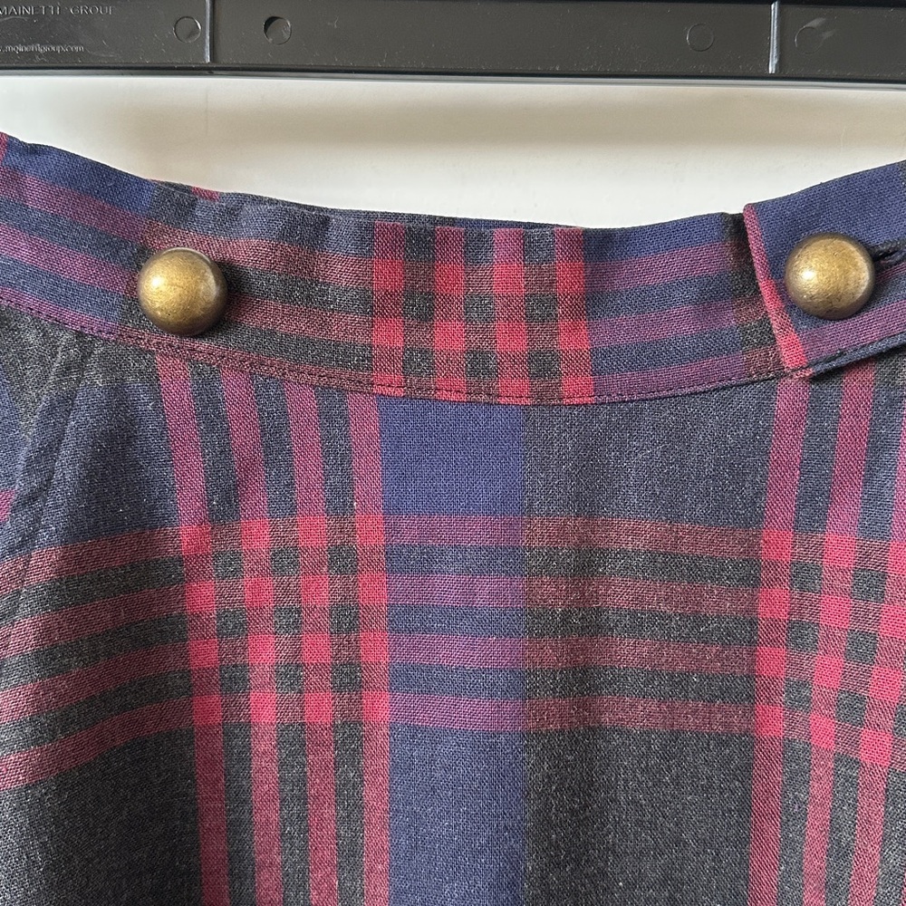 Anthropologie Denim Sailor Skirt Plaid A-Line Red NavyGrey - Picture 6 of 11